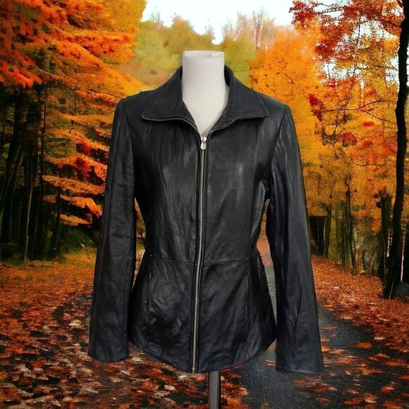 Wilsons Leather Jacket Womens S Black Fitted Thinsulate Quilt Lined Zip Up Vtg. - Picture 1 of 16